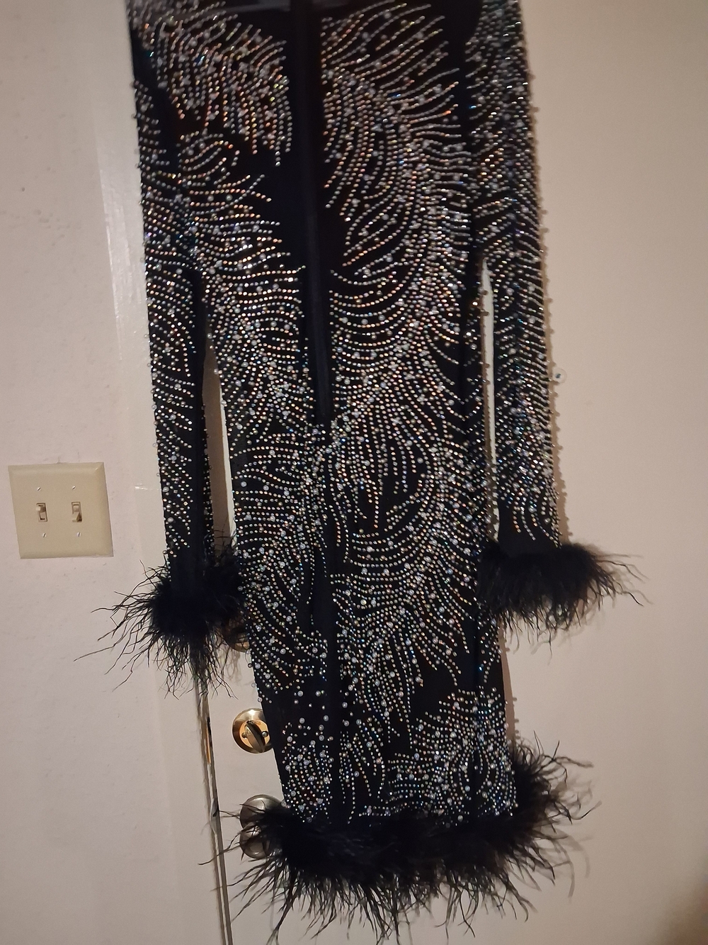 Fashion Nova Black Beaded Feather-Trim Long Sleeve Dress Size Xl - Picture 4 of 5
